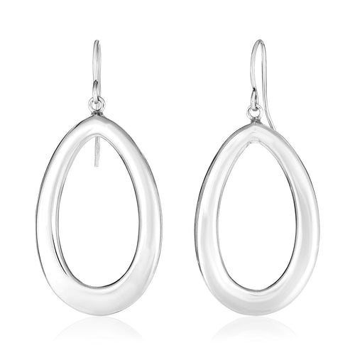 Sterling Silver Polished Puffed Teardrop Motif Dangle Earrings