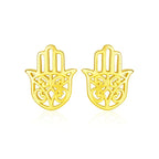 14k Yellow Gold Polished Hand of Hamsa Post Earrings