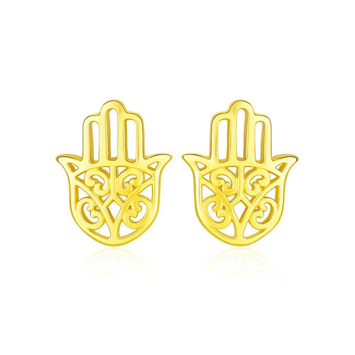 14k Yellow Gold Polished Hand of Hamsa Post Earrings