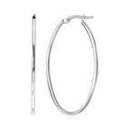 14k White Gold Slim Oval Shape Hoop Earrings