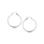 Sterling Silver Hoop Style Earrings with Polished Rhodium Plating (3x30mm)