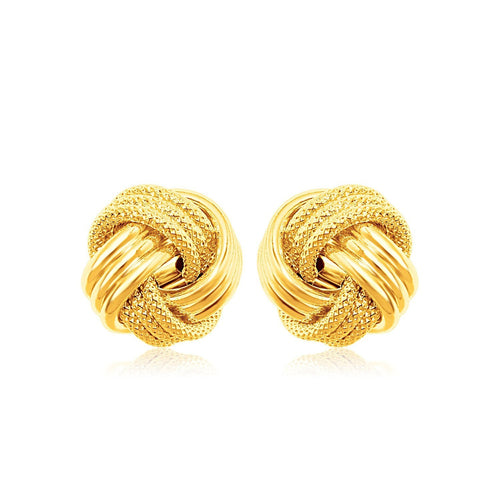 10k Yellow Gold Love Knot with Ridge Texture Earrings