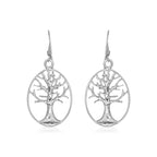 Sterling Silver Oval Round Tree of Life Earrings