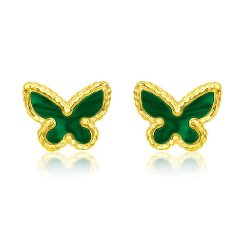 14K Yellow Gold Primavera Malachite Butterfly Stud Earrings