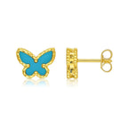 14K Yellow Gold Primavera Turquoise Butterfly Stud Earrings