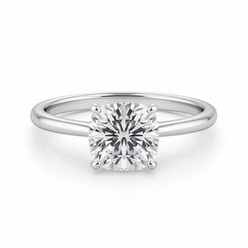 2 Carat Cushion Lab Grown IGI G/VS1 Diamond Solitaire Ring in 14K White Gold