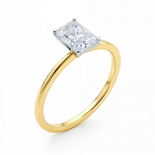 1 Carat Radiant Lab Grown IGI G/VS1 Diamond Solitaire Ring in 10K Yellow Gold