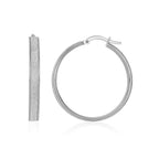 14k White Tone Gold Hoop Style Earrings with Center Glitter Look Design(4x30mm)