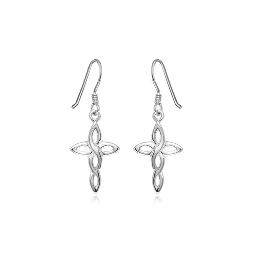 Sterling Silver Polished Knot Style Cross Earrings