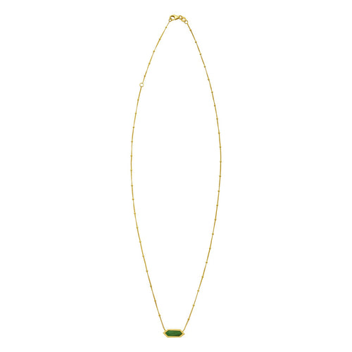 14K Yellow Gold Hexagon Malachite Pendant Necklace