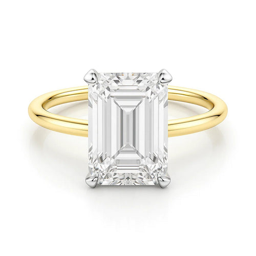 5 Carat Emerald Lab Grown IGI G/VS1 Diamond Solitaire Ring in 10K Yellow Gold
