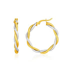 Two-Tone Twisted Wire Round Hoop Earrings in 10k Yellow and White Gold(3x20mm)