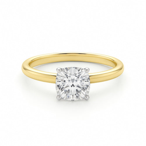 1 Carat Cushion Lab Grown IGI G/VS1 Diamond Solitaire Ring in 10K Yellow Gold