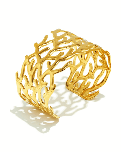 Gold Cuff Bracelet - Twig Geometric Hollow