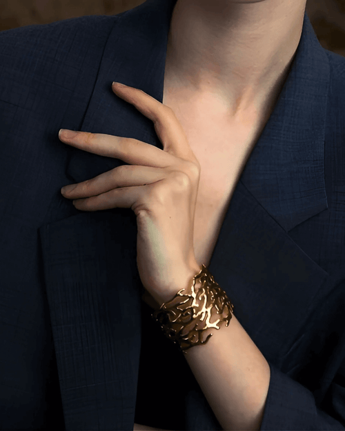 Gold Cuff Bracelet - Twig Geometric Hollow