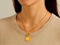 14k Yellow Gold Paperclip Chain Necklace with Circle Pendant