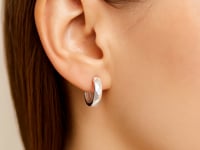 14K White Gold Diamond Motif Faceted Huggie Earrings(12.9mm)