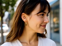 14k Yellow Gold Huggie Style Hoop Earrings with Circle Drops