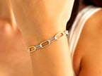 14K Two Tone Gold Diamante Paperclip Bracelet (6.20 mm)