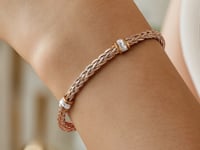 Polished Woven Rope Bracelet with Diamond Accents in 14k Rose Gold