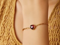 14K Yellow Gold Garnet Heart Bracelet