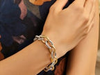 18k Yellow Gold and Sterling Silver Rhodium Plated Diamond Cut Chain Bracelet