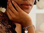 Sterling Silver Rhodium Plated Rolo Chain Bracelet with a Heart Charm (6.00 mm)