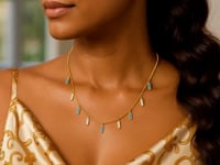 14K Yellow Gold Turquoise And MOP Inlay Station Necklace