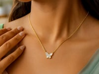 14K Yellow Gold Primavera Mother of Pearl Butterfly Necklace