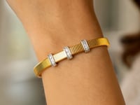 14K Yellow Gold Diamond Station Omega Cuff Bangle