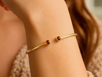 14K Yellow Gold Garnet Open Cuff Bangle (2.00 mm)